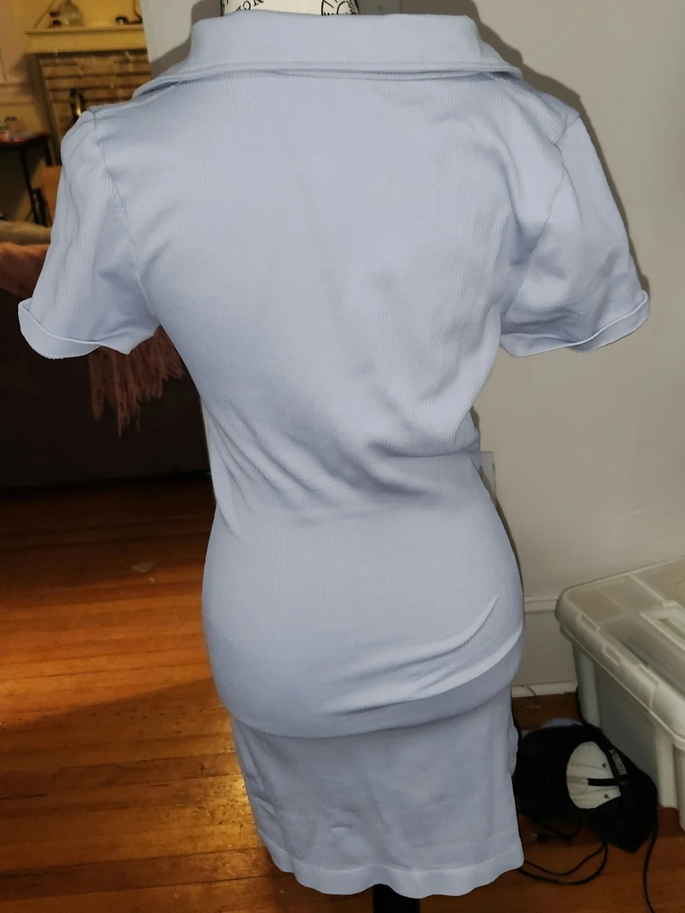 Light Blue V-Neck Short Sleeve Women's Dress